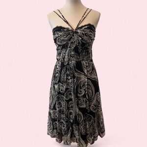 NWT Adrianna Papell Black & White Paisley Swirl Midi Dress Strappy Detail 10